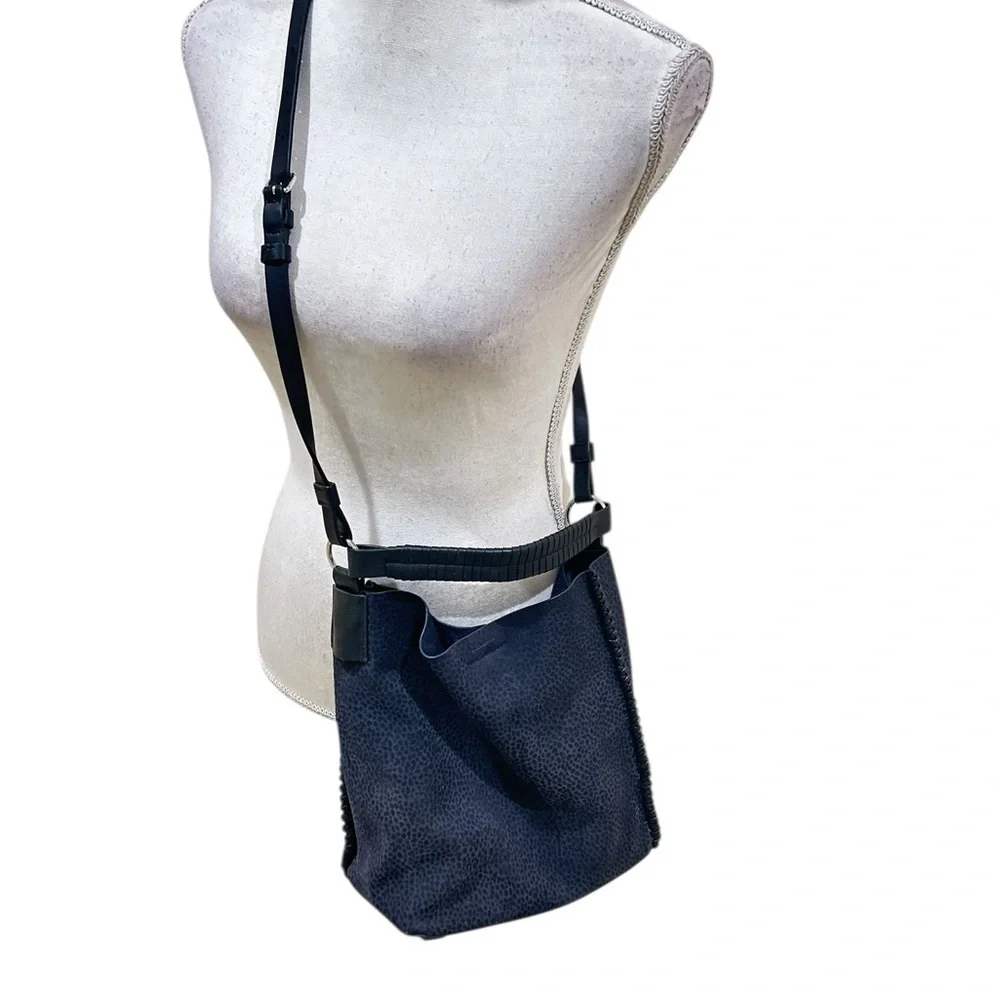 All Saints Navy & black dot leather buckle Crossbody Bag convertible tassel